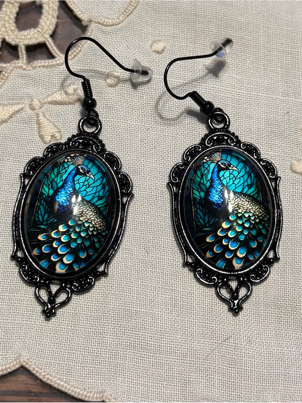 New Peacock Teal Oval Drop Earrings - Vintage-Style